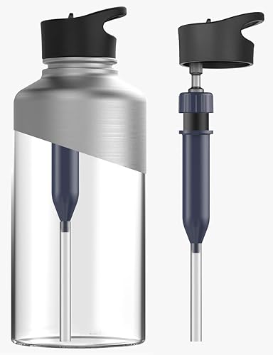 Miniatura 8 de Botella de agua filtrada de medio galón con tapa con popote, botella grande aislada con sistema de filtro, incluye bolsa de transporte con correa