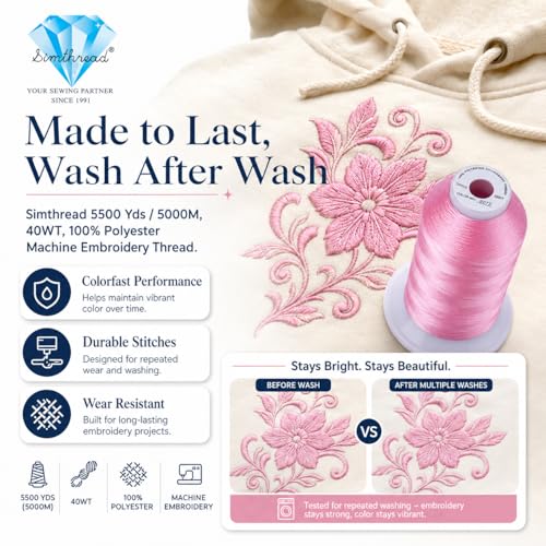 Image of Simthread 5000M 40WT Polyester Embroidery Thread, Soft Pink S072 | 5000M 40WT polyester thread feeds smoothly for machine embroidery, monograms, logos, patches and quilting.
