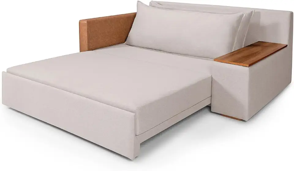 Sofá Cama Panamá Casal 2 Lugares Modern com Baú Lateral Base Madeira Linho - Casa Imperial (Cinza Claro)