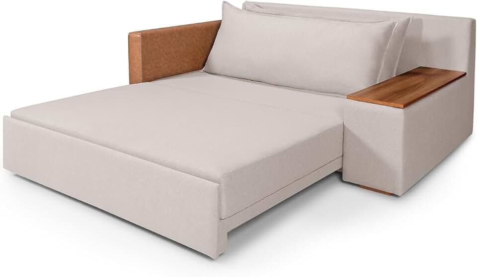 Sofá Cama Panamá Casal 2 Lugares Modern com Baú Lateral Base Madeira Linho - Casa Imperial (Cinza Claro)