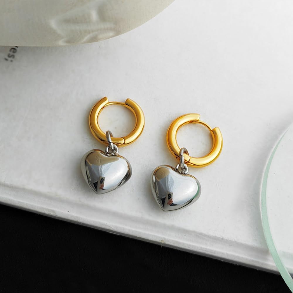 Charm Two Tone Heart Dangle Earrings for Women Gold Silver Heart Drop Earrings Fashion Mixed Metal Love Dangling Earrings Jewelry Accessories - Image 4