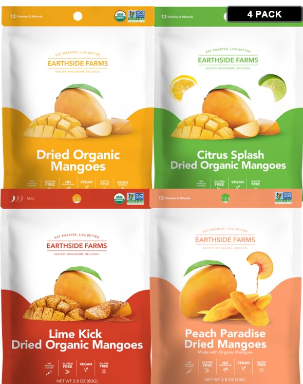 Earthside Farms Dried Organic Mango Variety Pack No Sugar Added, Original, Citrus Splash, Lime Kick...