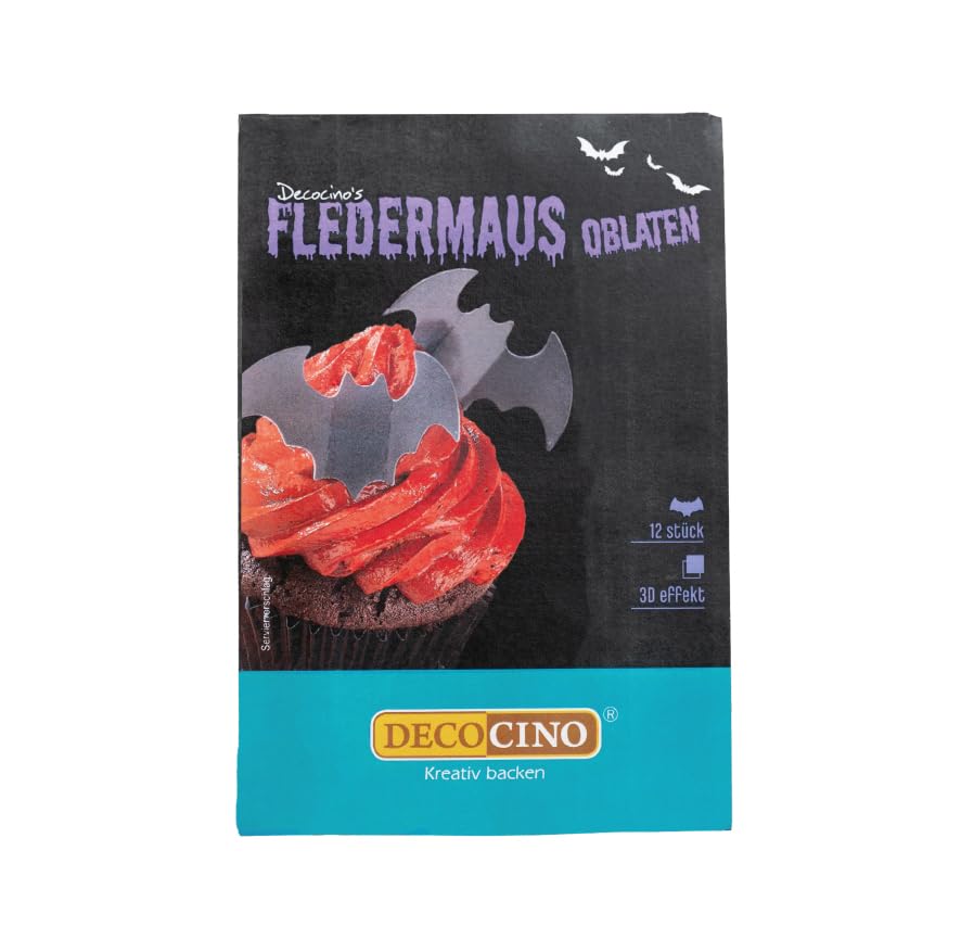 DECOCINO Halloween Oblaten Fledermäuse mit 3D-Effekt (12 Stk.) Torten-Deko Kuchen-Deko Muffin-Deko Cupcake-Deko Halloween-Deko aus Esspapier
