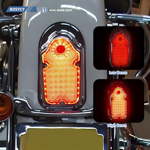Image of Motorcycles LED Brake Tail Light, Chrome Metal Tombstone Red Taillight with High-Low Brightness, Compatible with Harley Bike