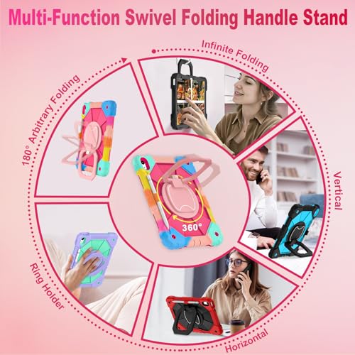 Image of WESOROL Case for iPad (A16) 11th /10th Generation 2025 /2022 with Screen Protector Rotating Stand Pencil Holder Shoulder Strap Heavy Duty Shockproof Cover for iPad 10th Gen Case,Colorful Pink
