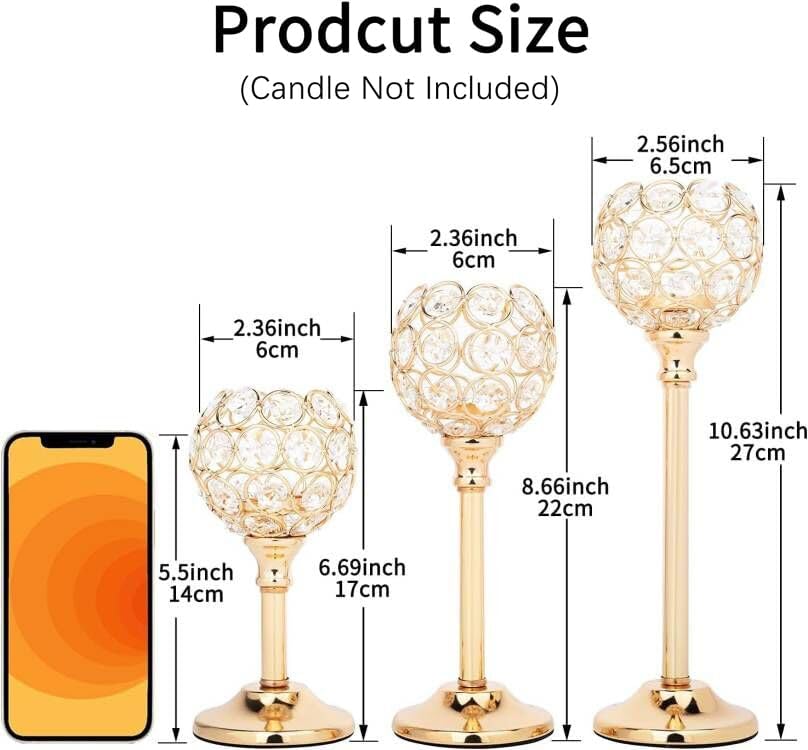 Miniatura 4 de Juego de 3 portavelas dorados, candelabros de cristal de lujo para decoración de mesa de boda, mesa de comedor, despedida de soltera, centro de mesa