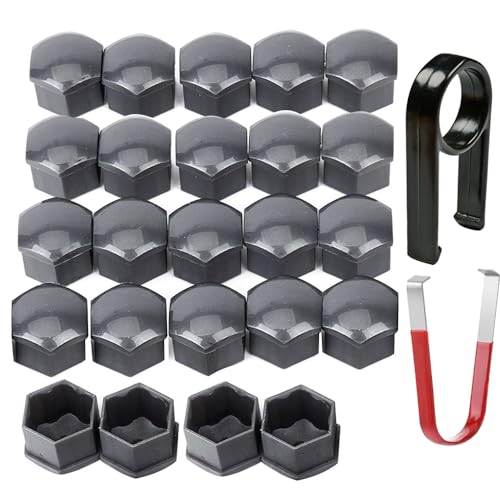 Gebildet 24pcs Wheel Nut Cap 17mm Wheel Bolt Nut Caps Covers, Hexagonal Tire Nut Covers with Removal Tool Set for Cars(Gray)