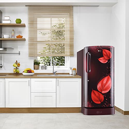 Image of LG 215 L 3 Star Direct-Cool Single Door Refrigerator Appliance (GL-D221ASVD, Scarlet Victoria, Base Stand with drawer, 2022 Model)
