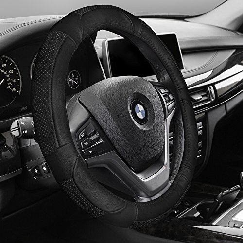 Fh Group Fh2002Black Universal Fit Deluxe Full Grain Authentic Leather Black Steering Wheel Cover Fits Most Cars, Suvs, And Trucks #TOP1