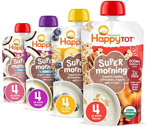 Happy Tot Organics Super Morning Variety Pack, 4 Ounce Pouch (Pack of 16)