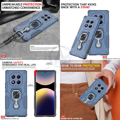 Image of AESTMO Armor Back Cover for Redmi Note 14 Pro /Poco X7 5G | Ring Holder & Kickstand & Camera Protection in-Built | 360 Degree Protection Back Case Cover (Blue)