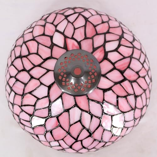 Image of Tiffany Lamp Shade Replacement Only 12X6 Inch Stained Glass Style Lampshade with Cap fit for Table lamp Pendant Light Ceiling Fixture (Pink)