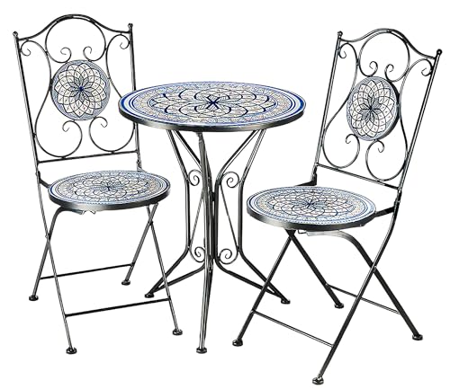 Kobolo Sitzgruppe Gartenmöbel Mosaikoptik - 1 Tisch - 2 Stühle - Metall -...