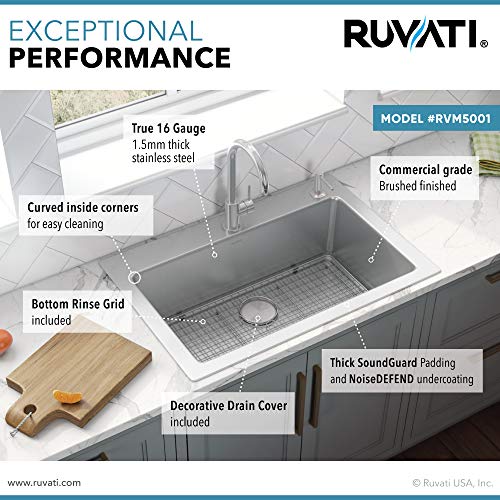 Ruvati 33 X 22 Inch Drop-In Topmount Kitchen Sink 16 Gauge Stainless Steel Single Bowl - Rvm5001 #TOP3