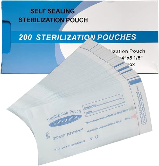 Dental Sterilization Pouches - 200 Pcs Self-Sealing Cleaning Pouch, Medical Professional Sterilization Tool Bag 130 x 57mm for Steam, ETO Dental Nail Art Clean Accessories