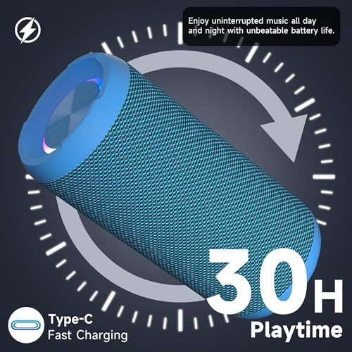 Image of Ortizan Portable Bluetooth Speaker, IPX7 Waterproof, Wireless, Big Sound and Deep Bass, 24W Stereo, TWS Pairing, 30Hrs Playtime, Bluetooth 5.3, RGB Lights, for Home /Party /Outdoor /Beach (X10 Blue)