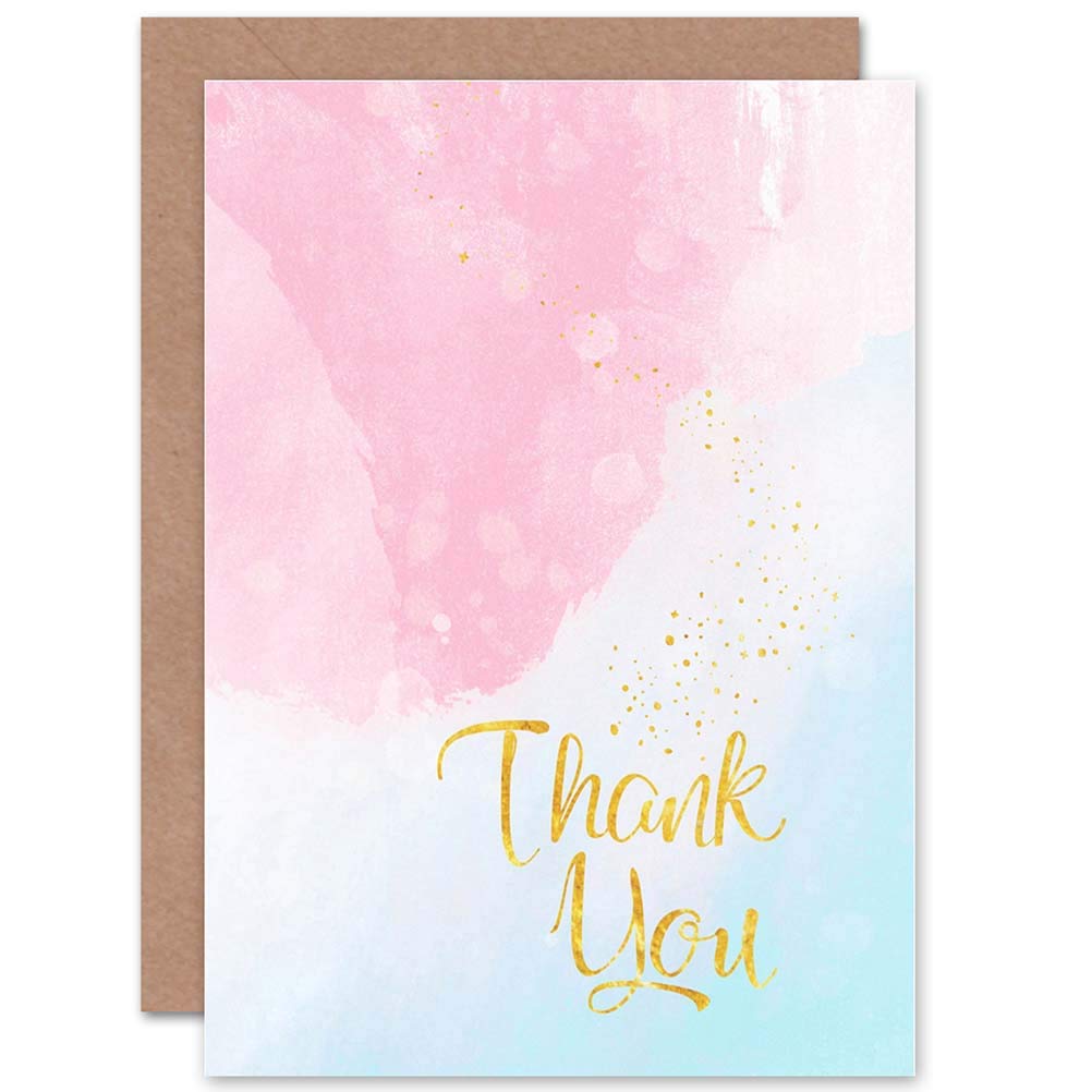 Wee Blue Coo THANK YOU CARD - GOLD LETTERING TEXTURE BRIGHT TYPOGRAPHY WATERCOLOUR