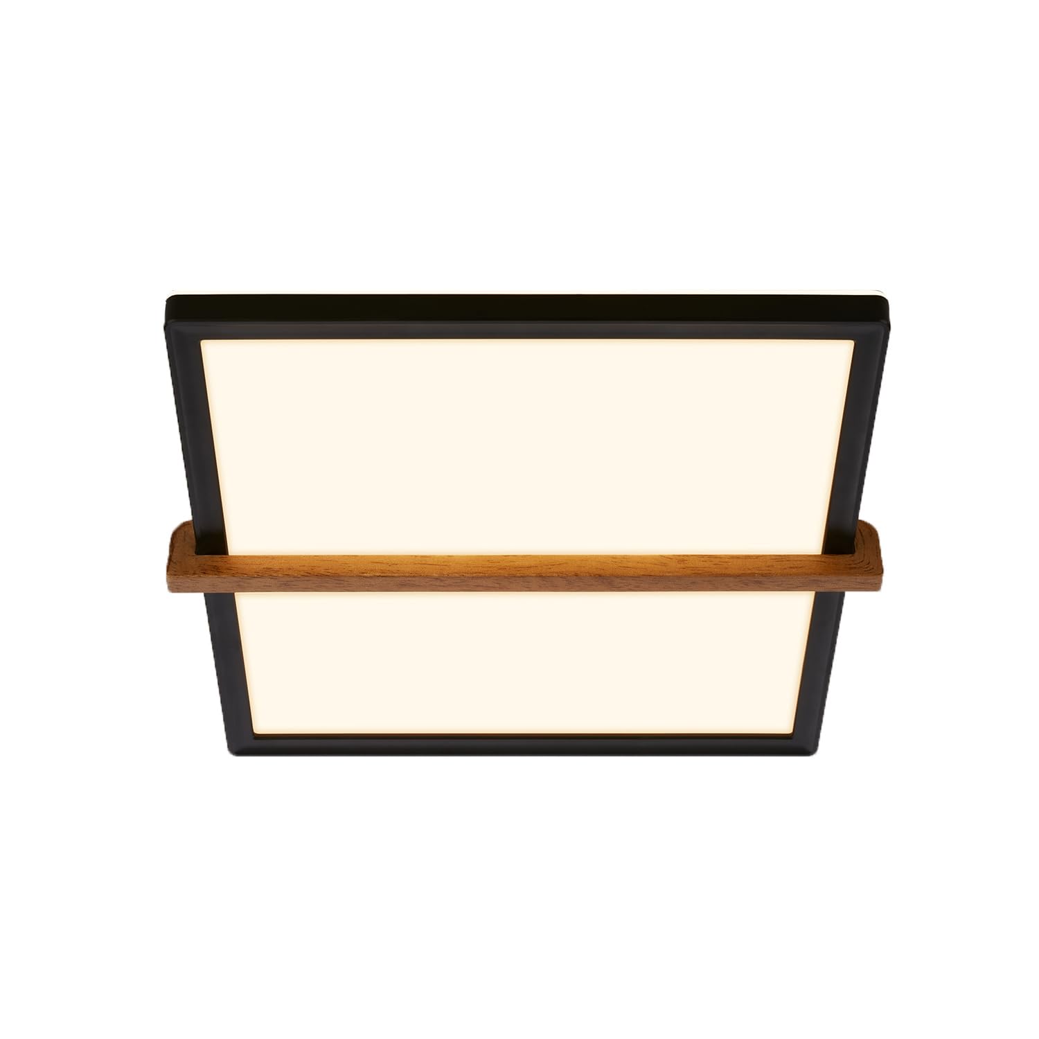 Lampe de salon LED au design bois et noir avec éclairage chaleureux