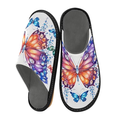 Butterfly House Slippers, Non Slip Slippers for Women Men Warm Slippers House Shoes Indoor Outdoor Slippers