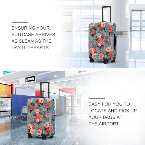 Image of Coral Blossom Print Luggage Protector, Washable Suitcase Cover Allover Pink Orange Flowers Anti-scratch for 28 inch,30 inchBag