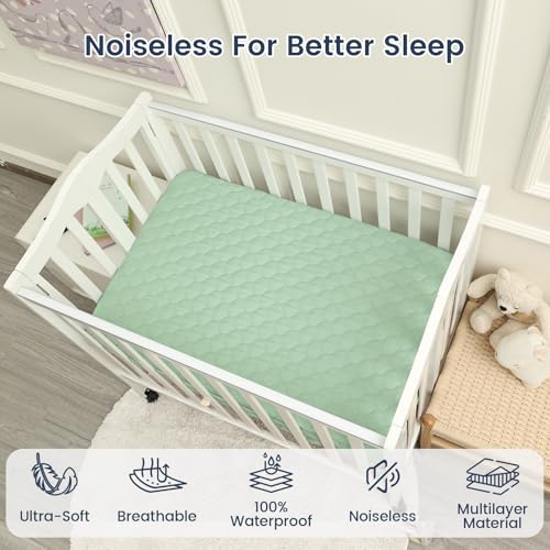 Image of david's kids 2 Pack 38''x25'' Waterproof Mini Crib Mattress Protector, Fitted Pack N Play, Playard and Mini Crib Mattresses, Ultra Soft Breathable Pad Cover for Boys Girls Neutral, Grey & Sage Green