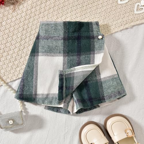 Image of HINTINA Toddler Girl 4 Pieces Outfits Ruffles Long Sleeve Tops Plaid Skirt Jacket And Hat Fall Winter Clothes Set