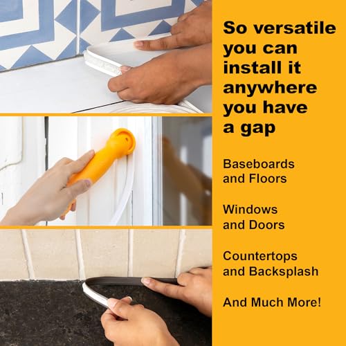 Image of InstaTrim New & Improved Self-Adhesive Caulk Trim, 1 /2 inch x 10', 2-Pack, Flexible, Water Resistant, Stain Resistant for Bathroom, Floors, Walls, DIY Project, Bronze | Two bronze 1 /2 in x 10 ft self-adhesive trim rolls resist water and stains for tubs, floors, walls, counters, and DIY use.