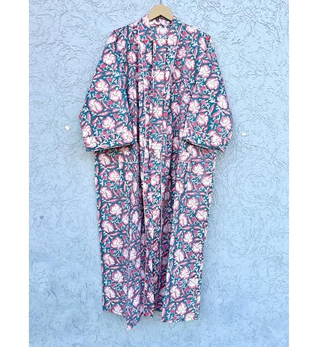 Image of Hand block print Cotton Kimono bikini cover up,Indian Hand block print Cotton Bath Robe,Swim Wear,Nighrwere Dressing Gown