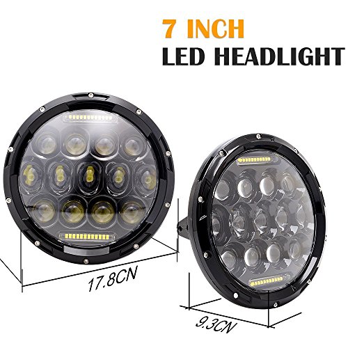 Turbo Sii Pair 7 Inch Round Black Led Headlights With Drl Hi/Lo Beam For Jeep Wrangler Jku Jk Tj Cj Tj Harley Davidson Mac R Peterbilt Kenworth H4-H13 Adapter #TOP2