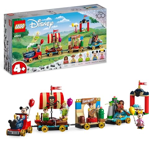 LEGO 43212 Disney Le Train en Fête Disney, Jouet Enfants 4 Ans avec Vaiana, Woody, Peter Pan et Les Wagons de la Fée Clochette Plus Mickey et Minnie Mouse, 100ème Anniversaire Disney