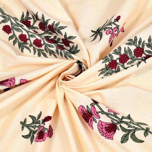 Image of Living Roots Ethnic Jaipur Block Print Double Cotton Bedsheet & 2 Pillow Covers, for Mattress Upto 6 inches Thick, No Colour Bleeding, Pink Colour, King Size 90 * 108 inches, 120TC (614-A)