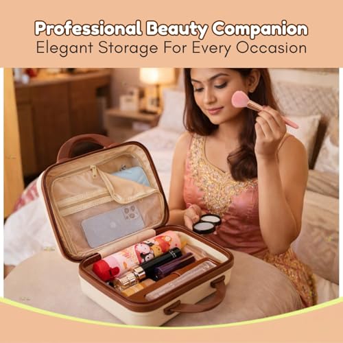 Image of Toy Imagine Makeup Suitcase for Women Vanity Box Hard Shell Cosmetic Travel Bag Portable Makeup Case Small Suitcase Style Organizer for Travel Waterproof Lightweight Makeup Storage with Elastic Band