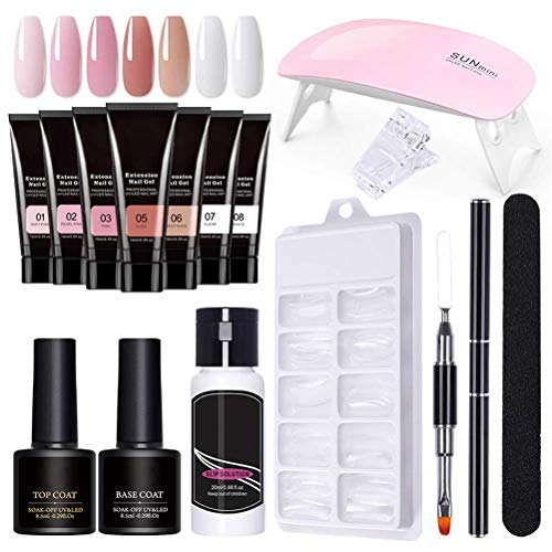 Gel Nagel Kit Gelnägel Starter Set, 7 Farbe Nagellack Nagelverlängerung Nagelgel Set mit 100 Stücke Acryl Nägel Tipps…