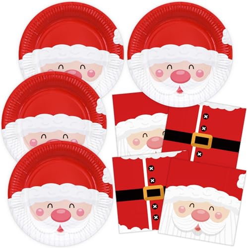 Pappteller Weihnachten Servietten Set 40 Stück Weihnachtsmann Rot...