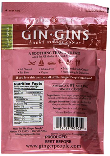 Gin Gins Apple Chewy Ginger Candy By The Ginger People - Anti-Nausea And Digestion Aid, Individually Wrapped Healthy Candy – Spicy Apple Flavor, 3 Oz Bags - Pack Of 3 (9 Oz) #TOP1