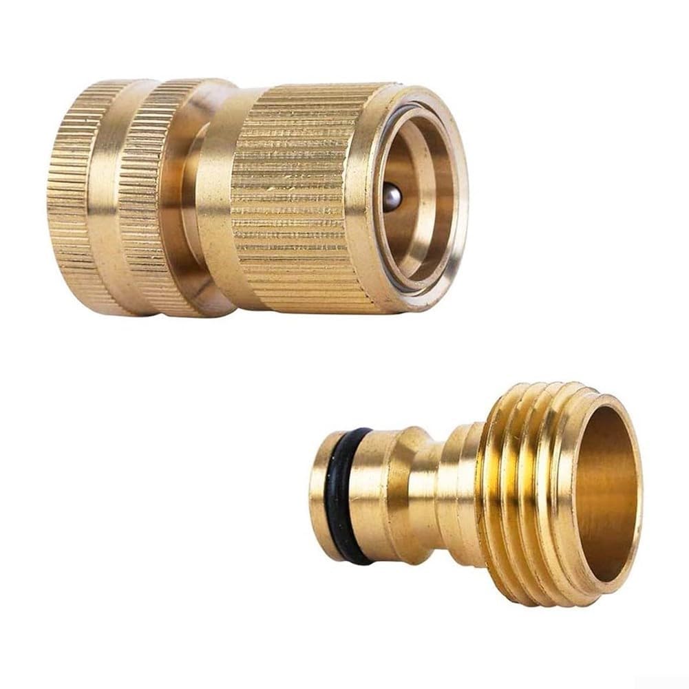 Heavy Duty Garden Hose Quick Connect, 3/4 Inch Brass Threaded Tap Connector Set, Male and Female Couplers for Secure Leak-Free Connection to All Standard Hoses