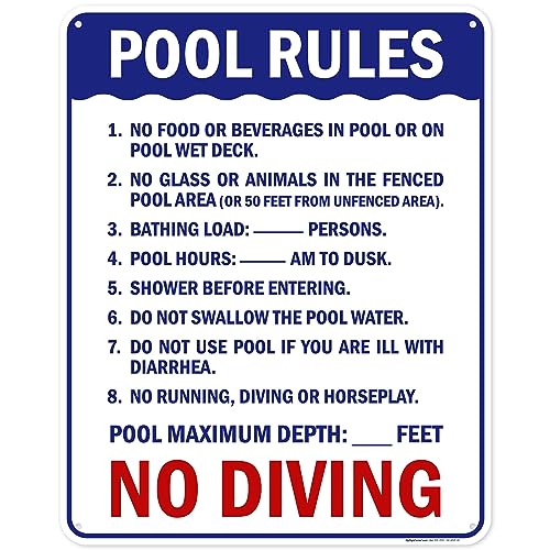 Pool Rule Sign, 24x30 Inches, 55 mil thick HDPE (high density polyethylene), Made in USA by My Sign Center