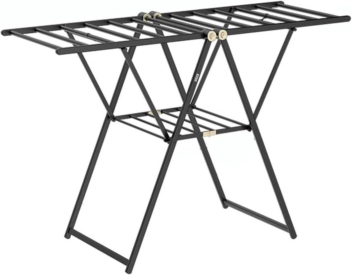 Collapsible Clothes Drying Rack Black Aluminum Alloy Telescopic Rack, Floor-to-Ceiling Foldable Wing-Shaped Laundry,