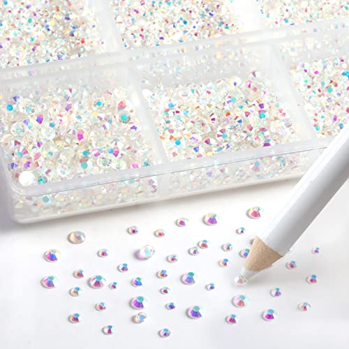 Beadsland 7200 Pcs Flatback Rhinestones for Nails,Transparent Round Small Crystal Glass Rhinestones Gems for Crafts,Mixed 6 Sizes with Wax Pencil Kit,SS3-SS10,Transparent AB - Image 2