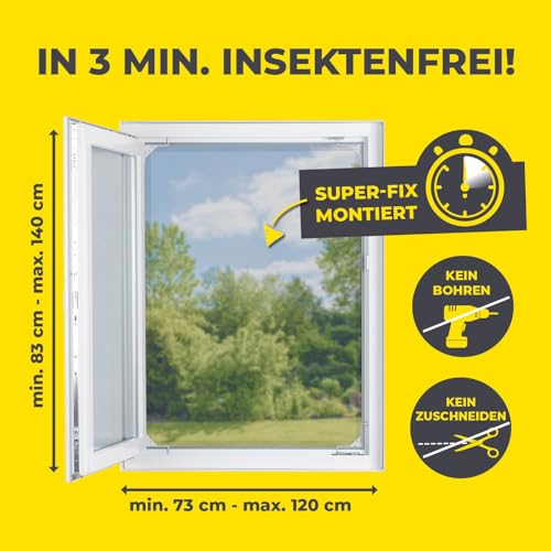 EASYmaxx Insect Protect | Teleskop-Insektenschutzgitter | Fliegengitter Fenster | mit vormontierten Rahmen | ausziehbarer Insektenschutz | integriertes Moskitonetz | weiß