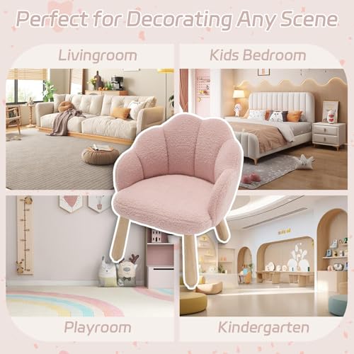 Small Kids Chair, Toddler Chairs Comfy, Kid Couch with Flower Back, Toddler Chair for Kids Room, Wood Table Chairs Upholstered Kid Reading Arm Chair, Desk Chair for Girl/Boy/Bedroom, Pink - Image 6