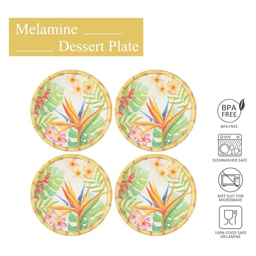 UPware Bird of Paradise Melamine Round Dessert Plates, Small Serving Plates, for Appetizer, Snacks, and Side Dishes, Multicolor, 6 Inch, Set of 4 - Image 5