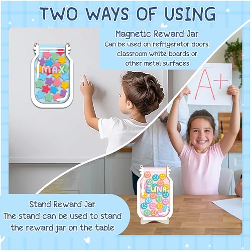 Image of 2 Pack 70 Tokens Reward Jar Magnetic for Kids Potty Training Toddlers Smiley Face Star Teacher Classroom Board Incentive Good Behavior Management Tools Back to School Boys Girls RWJ-CB2