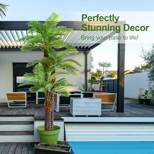 Image of 8.5ft Tall Artificial Palm Tree for Outdoors - Triple Phoenix Palm, UV Resistant, Large Fake Silk Palm Tree - Perfect for Patio, Poolside, Home Indoor Aesthetic Decor