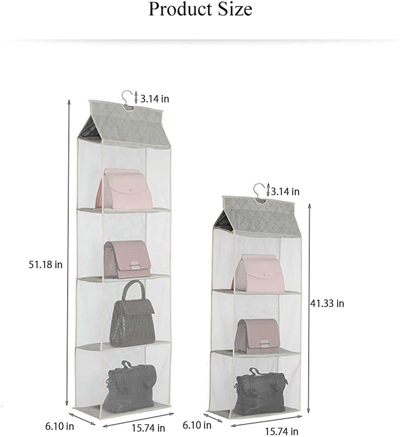 2 Piezas Organizador para Colgar Bolsos Colgador De Almacenamiento De Bolsos Organizador De Armario De Tela Oxford Ahorro De Espacio En El Armario (3 Rejillas Y 4 Rejillas)