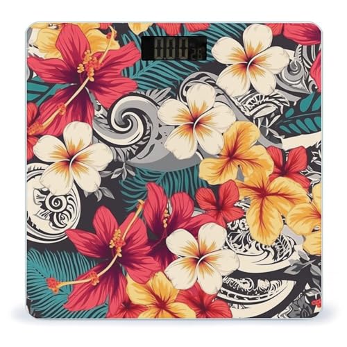 Báscula Digital de Baño con Diseño Hawaiano Colorido y Pantalla LCD