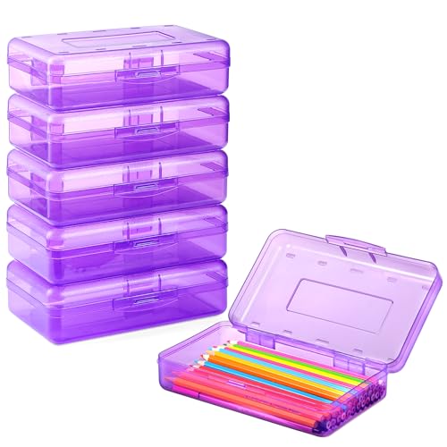 Image of Sooez Plastic Pencil Case Box 6 Pack, Colored Large Craft Storage Bulk | Plastic Containers with Snap-tight Lids, Hobby Art School Supply 0rganizer, Marker Bead Pen Bins Organizer,Stackable