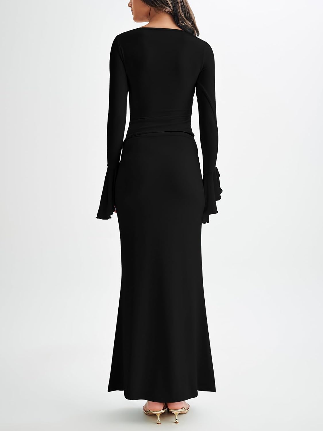 SEBOWEL Skirt Set for Women with Long Sleeve Crewneck Crop Top 2 Piece Outfits Maxi Skirt Dress - Image 2