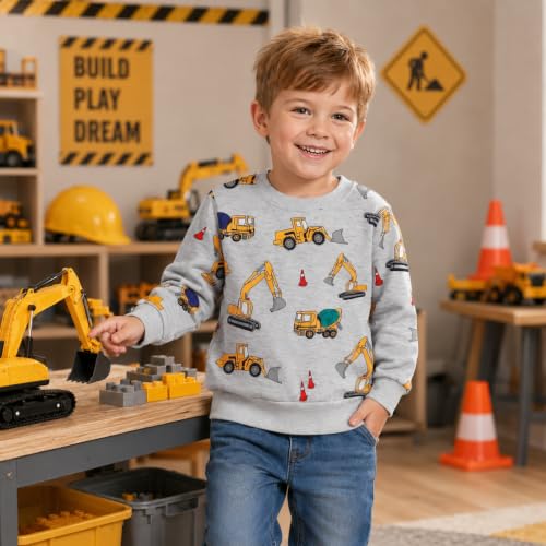 Image of Akyzic Toddler Boys Sweatshirts Cotton Crewneck Truck Shirt Dinosaur Long Sleeve Pullover Tops Tees 2-8T