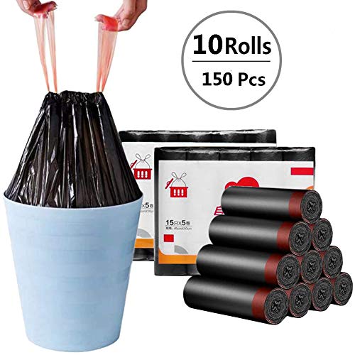 MOLIWEN 45 * 50cm Sac à Ordures avec cordon, Sac Poubelle Biodégradables, Sac à Ordures puissant et universel, pour Bureau, Cuisine, Salon, Chambre, Salle de Bain, 10 Rouleaux / 150 Sacs Handy Bag